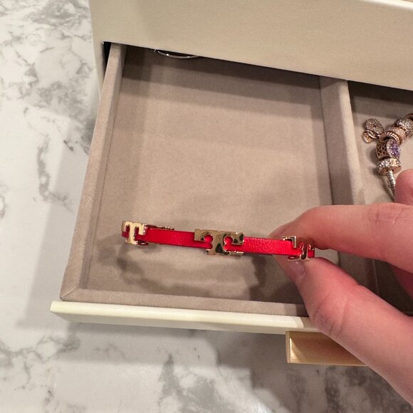 Tory Burch Leather Bracelet, Red/Gold - Picture 3 of 4
